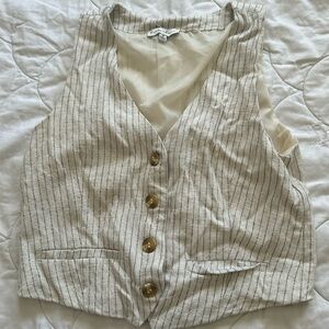 T.J.Maxx Beige Striped Button-Up Vest